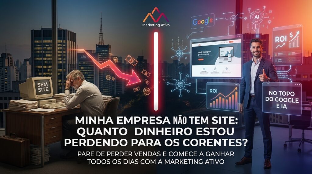 Minha Empresa Não Tem Site: Quanto Dinheiro Estou Perdendo para os Concorrentes? 1 Proprietário de empresa analisando a perda de clientes por não ter site versus a presença digital otimizada no Google pela Marketing Ativo.